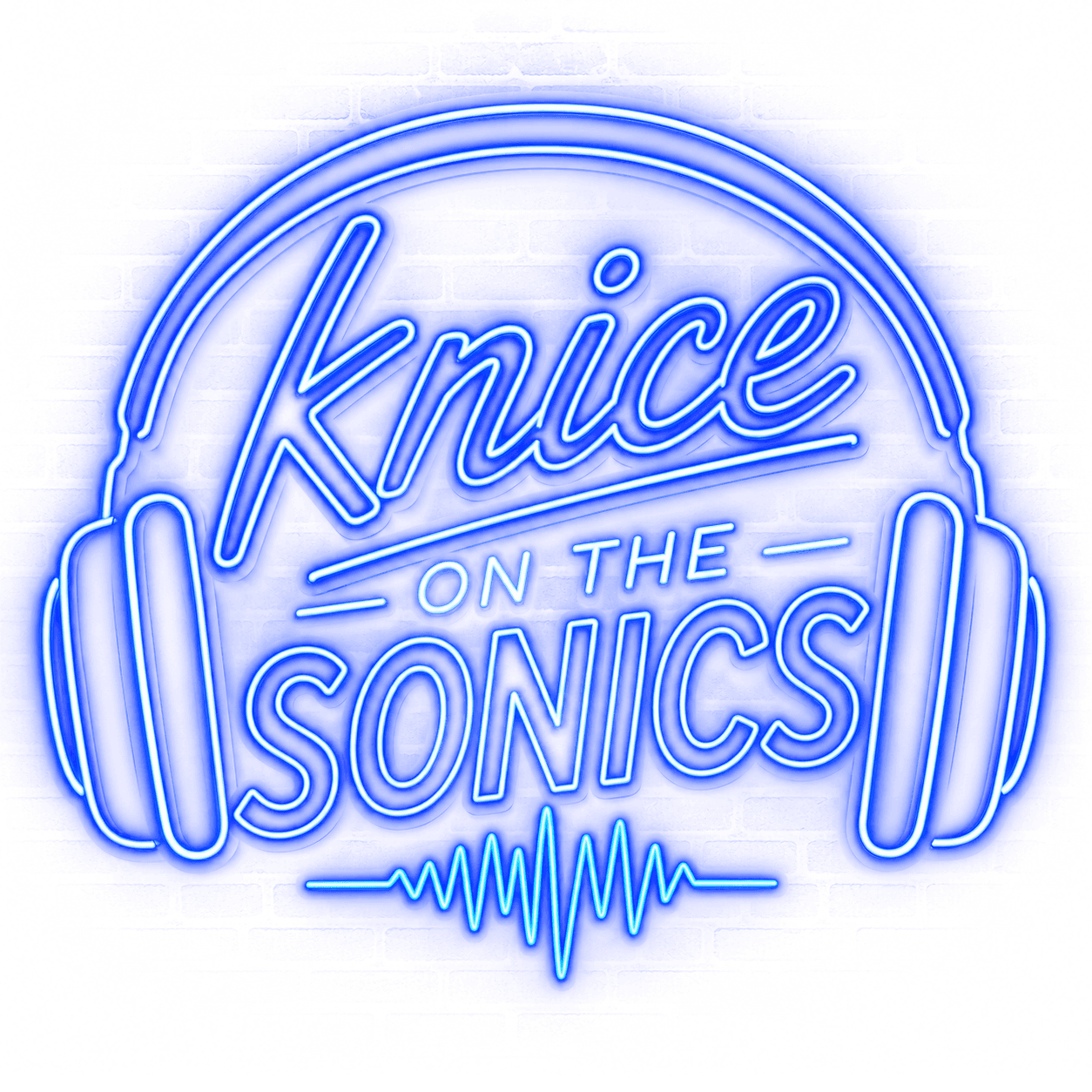 Knice On The Sonics neon sign: headphones around the studio wordmark